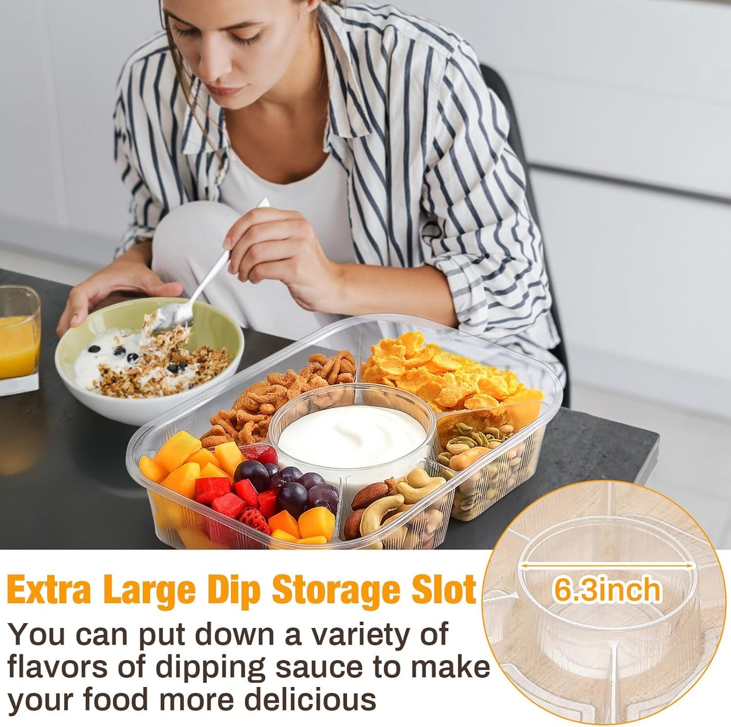 Shellwei 4 Pcs Jumbo Veggie Tray 15.6" x 11.2" x 3" Chip and Dip Platter Nacho Tray Disposable Catering Trays with Lids Divided for Veggie, Charcuterie, Taco, Salad in Party/Buffet/Travel (No Lid)
