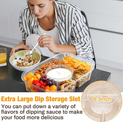 Shellwei 4 Pcs Jumbo Veggie Tray 15.6" x 11.2" x 3" Chip and Dip Platter Nacho Tray Disposable Catering Trays with Lids Divided for Veggie, Charcuterie, Taco, Salad in Party/Buffet/Travel (No Lid)