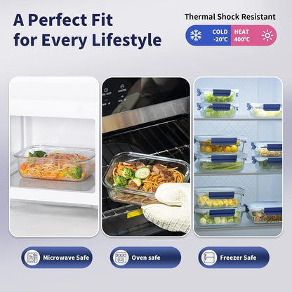 GENICOOK Glass Food Storage Containers With Glass Lids Bento Box Set Lunch Box Eco Friendly Meal Prep Containers Airtight – Plastic Free, Silicon Sleeve Bpa Free 4.4cup/ 5 * 1050ml