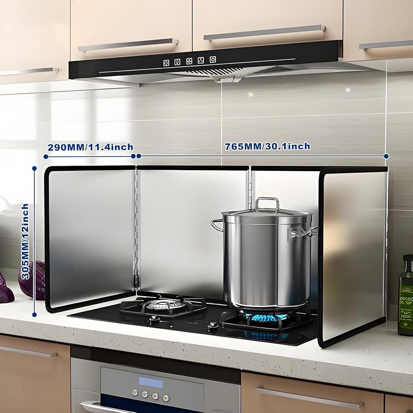 3 Sided Splatter Guard,Foldable Stainless Steel Oil Splatter Screens for Frying,Oil Splash Insulation Board,Nonstick Oil Splatter Guard Stove Insulation Board(L: 15" x W: 11.4" x H: 12")