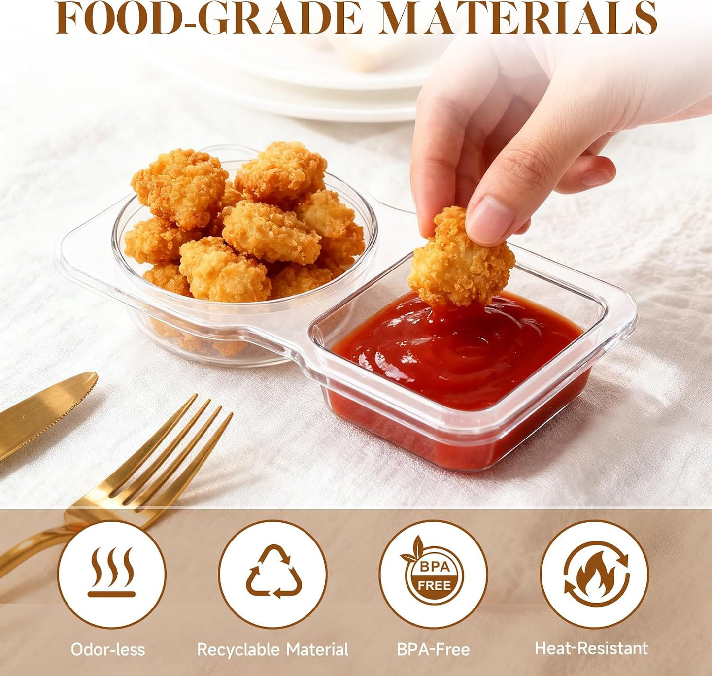 Reusable Snack Containers Compartment with Lids - 20 Sets Snack Containers, Double Snackle Box Compartment Condiment Containers, Snack Box for Sauce and Snacks