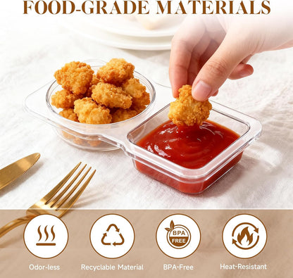 Reusable Snack Containers Compartment with Lids - 20 Sets Snack Containers, Double Snackle Box Compartment Condiment Containers, Snack Box for Sauce and Snacks
