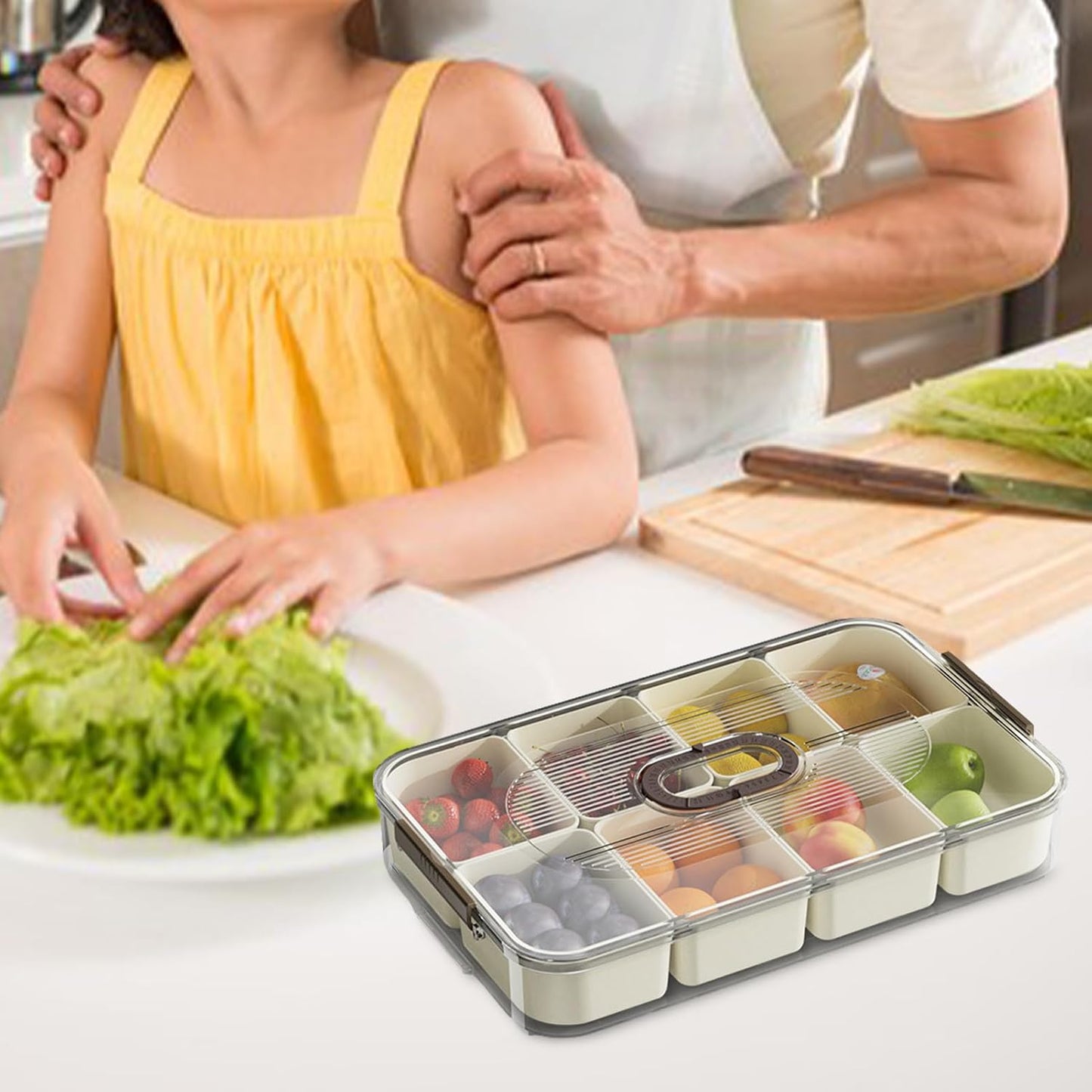 Snackle Box Container, Food Tray Divided with Lid, Portable Snack Platters - Clear Organizer, Veggie Tray for Party, Veggies, Snack, Fruit, Nuts (milk white)