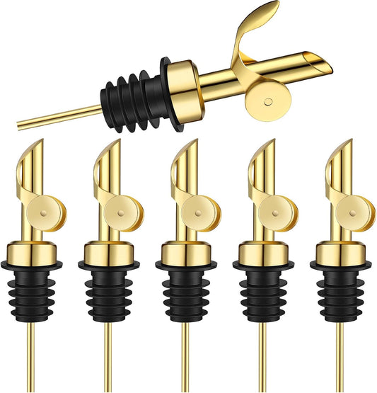 Kinlop 6 Pcs Olive Oil Pourer Spouts Metal Auto Flip Dispenser, Gold
