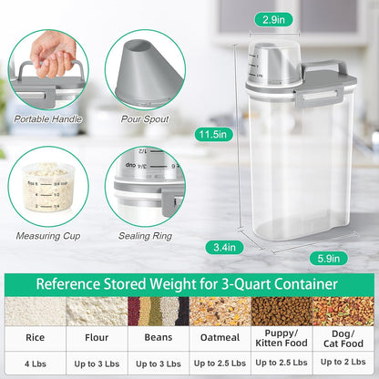 TBMax Rice Storage Container 2 Pack, Plastic Kitchen Pantry Food Storage Container with Cup, Small Pet Dog Cat Food Container Dispenser