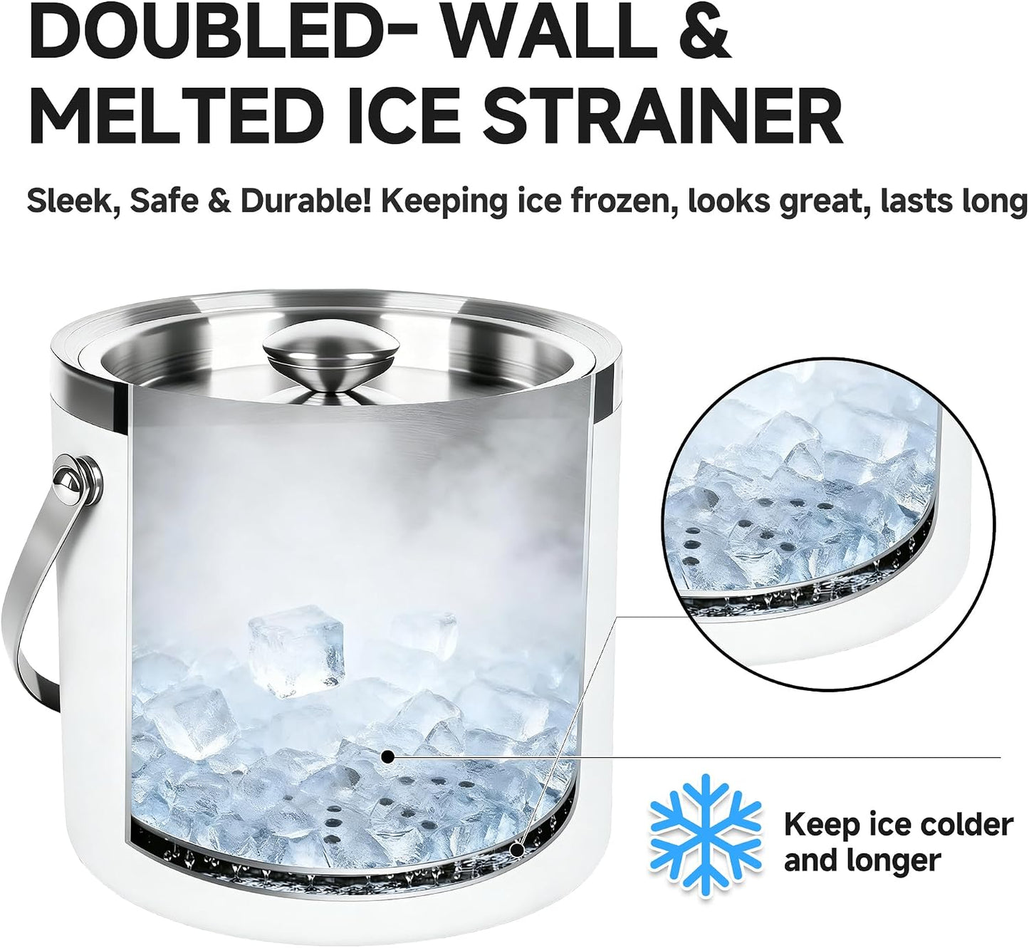 3L Double-Wall Insulated Stainless Steel Ice Bucket with scoop for Cocktail Bar - Metal Ice Bucket for freezer with Lid for parties,Camping,and More!champagne bucket,bar cart accessories