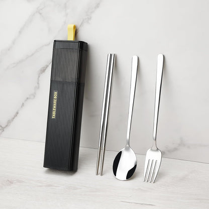 DEVICO Travel Utensils with Case, 18/8 Stainless Steel Reusable Silverware Set for Lunch Box, Portable Cutlery Set, Fork and Spoon Set for Camping, Lunch, Picnic, Workplace, School (Green)