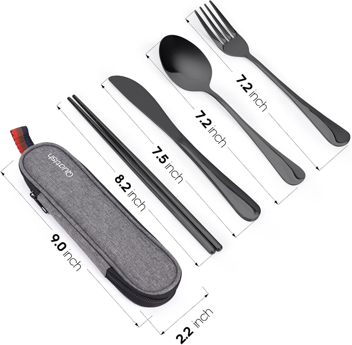 Travel Utensils with Case, Quatish Portable Silverware Set for Work, Stainless Steel Reusable Travel Cutlery Set, Fork and Spoon Set for Camping, EDC Gadgets, Lunch Box for Men, Purple
