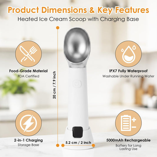 Heated Ice Cream Scoop, 5000mAh Rechargeable with 18W Fast Charging