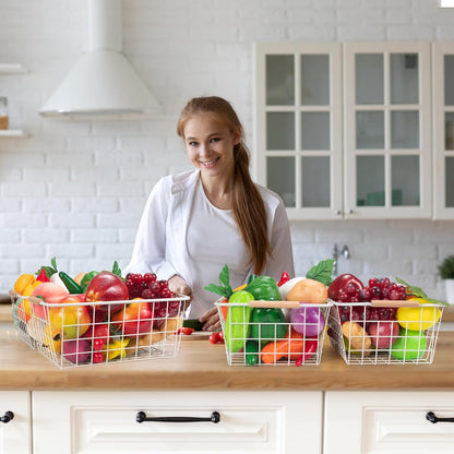 Wire Basket 4 Pcs Wire Storage Baskets Wire Baskets Organizing with Wooden Handles Wire Basket Pantry Organization and Storage Metal Wire Food Storage Basket for Kitchen, Cabinets (Black 4PCS)