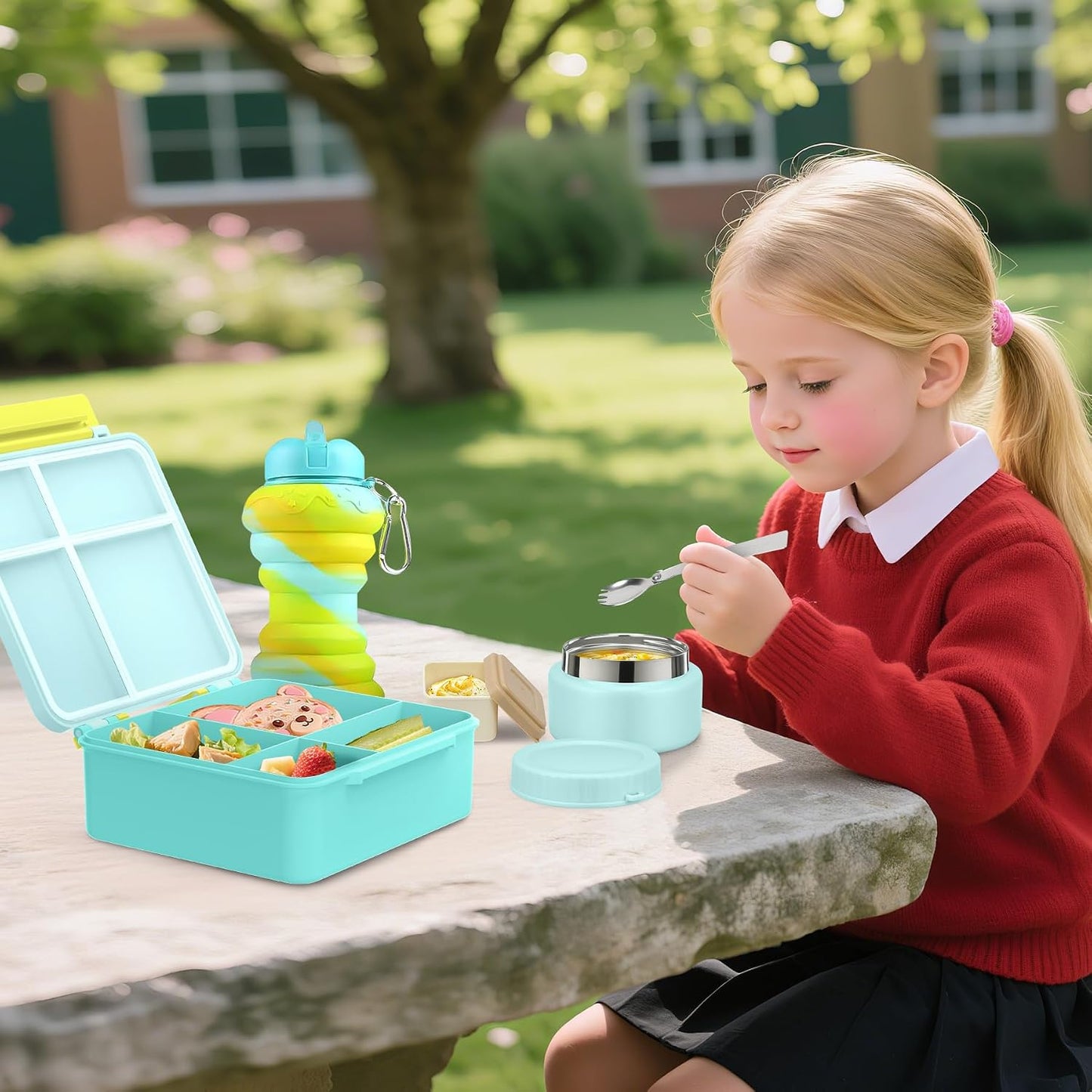 Lunch Box Kids, Leak Proof 5 Compartment Bento Box for Kids, 13oz Thermo for Hot Food Kids Lunch Box,Hot Lunch Box for School Travel