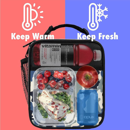 opux Premium Insulated Lunch Box, Soft School Lunch Bag for Kids Boys Girls, Leakproof Small Lunch Pail Men Women Work, Reusable Compact Cooler Tote Lunchbox for Office Adult, Black