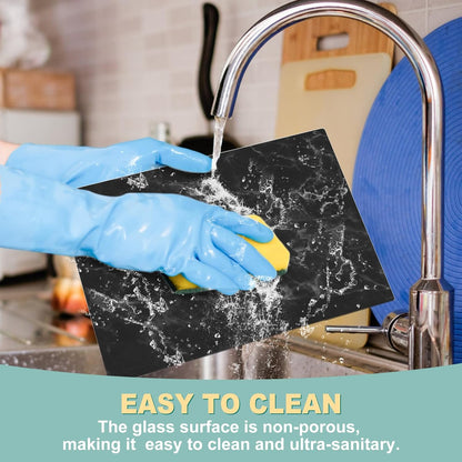 VASUHOME Tempered Glass Cutting Board Set of 2-16x12 inch Marble Pattern Cutting Board for Kitchen Counter - Scratch, Heat, Shatter Resistant and Easy to Clean- Black and Clear
