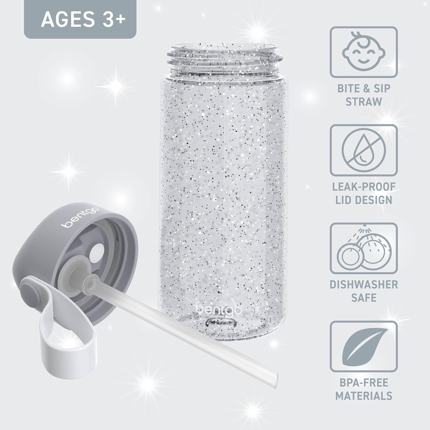 Bentgo Kids Water Bottle - Leak-Proof, Durable Tritan PFAS- & BPA-Free 15 fl oz, Kids/Toddlers Ages 3+ for School & Sports; Bite & Sip Spout, Carrying Handle, Dishwasher Safe (Unicorn)