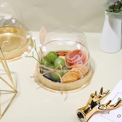 Whaline 50 Sets Disposable Individual Charcuterie Cup Clear Plastic Round Cake Boxes with Dome Lids Mini Wooden Spork Rope for Outdoor Snack Packing Open Houses Gatherings Wedding Party Event