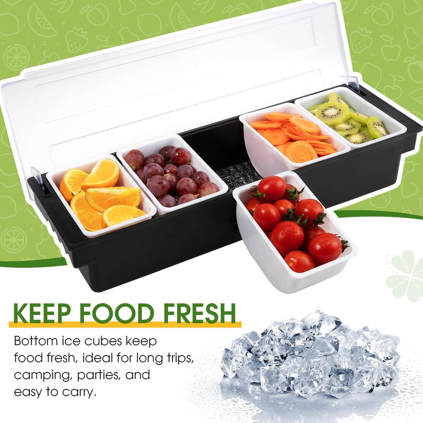 Ice Cooled Condiment Serving Container Fruit Veggie Condiment Caddy Plastic Garnish Station with Lid for Fruit,Ice Cream,Salad Bar-Topping Organizer for Restaurant Supplies (3 Compartments)