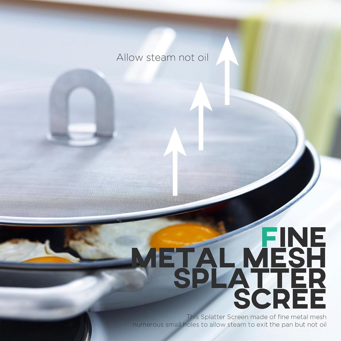 Homestia Splatter Screen for Kitchen, Stainless Steel Fine Mesh Splatter Screen for Frying Pan, 10” Grease Splatter Guard with Fold Flat Knob