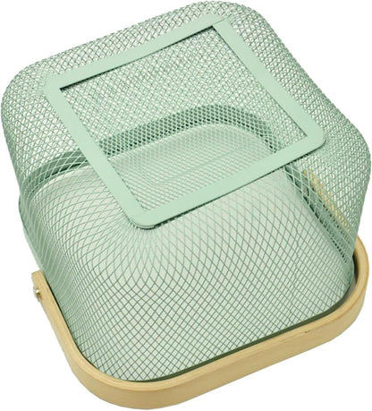 AJIODA Metal Mesh Steel Basket, Storage Organizer Basket Multi-functional Hanging Kitchen Baskets Fruit Basket Bin with Bamboo Handle for Kitchen Bathroom Picnic Shopping Decor Cabinet Home, Blue