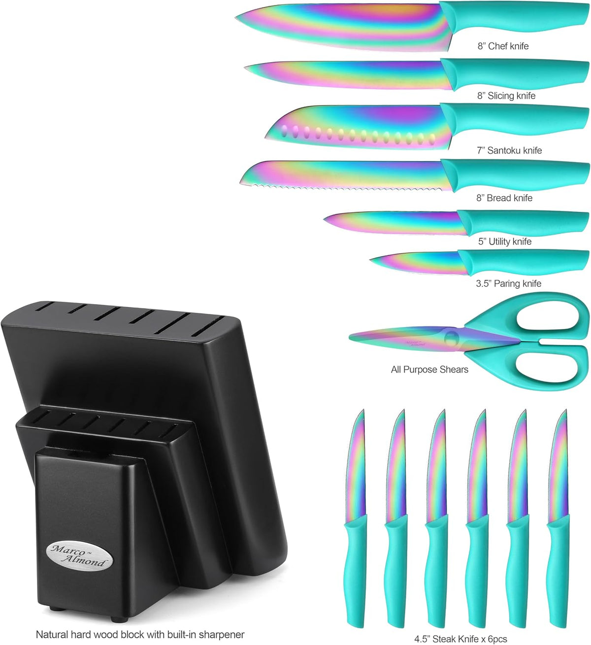 Marco Almond Kitchen Knife Set Chef Knife Set Black