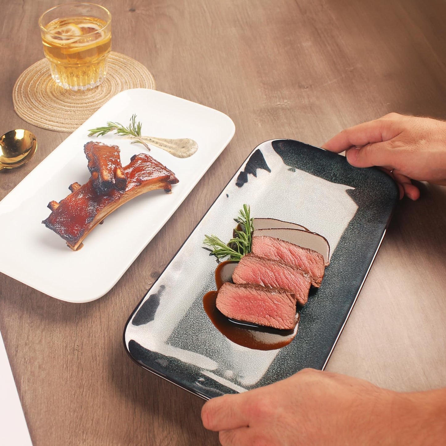 Porcelain Plate Set Large Serving Tray Set of 4, Reusable Serving Platters for Party Food, Cookie, Appetizer, Charcuterie, Snack, Dessert Display,Stackable Kitchen Dish 14.4 INCH