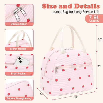 GYEUKHAM Lunch Bag Women, Lunch Box for Adult Men Kids Girls, Small Cute Lunchbox Tote Large Capacity Insulated Lunch Container Cooler for Work School Picnic Travel, Black White Stripes
