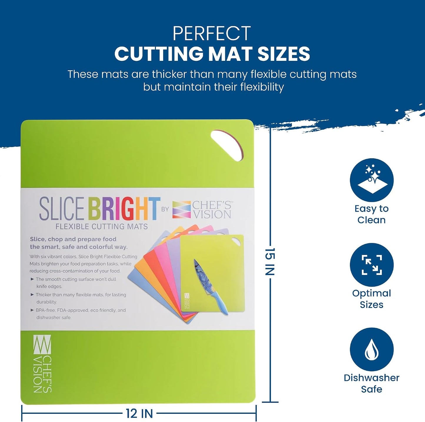 Chef's Vision Flexible Cutting Mats - Set of 6 Non-Slip, Color-Coded Kitchen Mats - 15' x 12' Flexible Cutting Boards for Safe, Easy Food Preparation