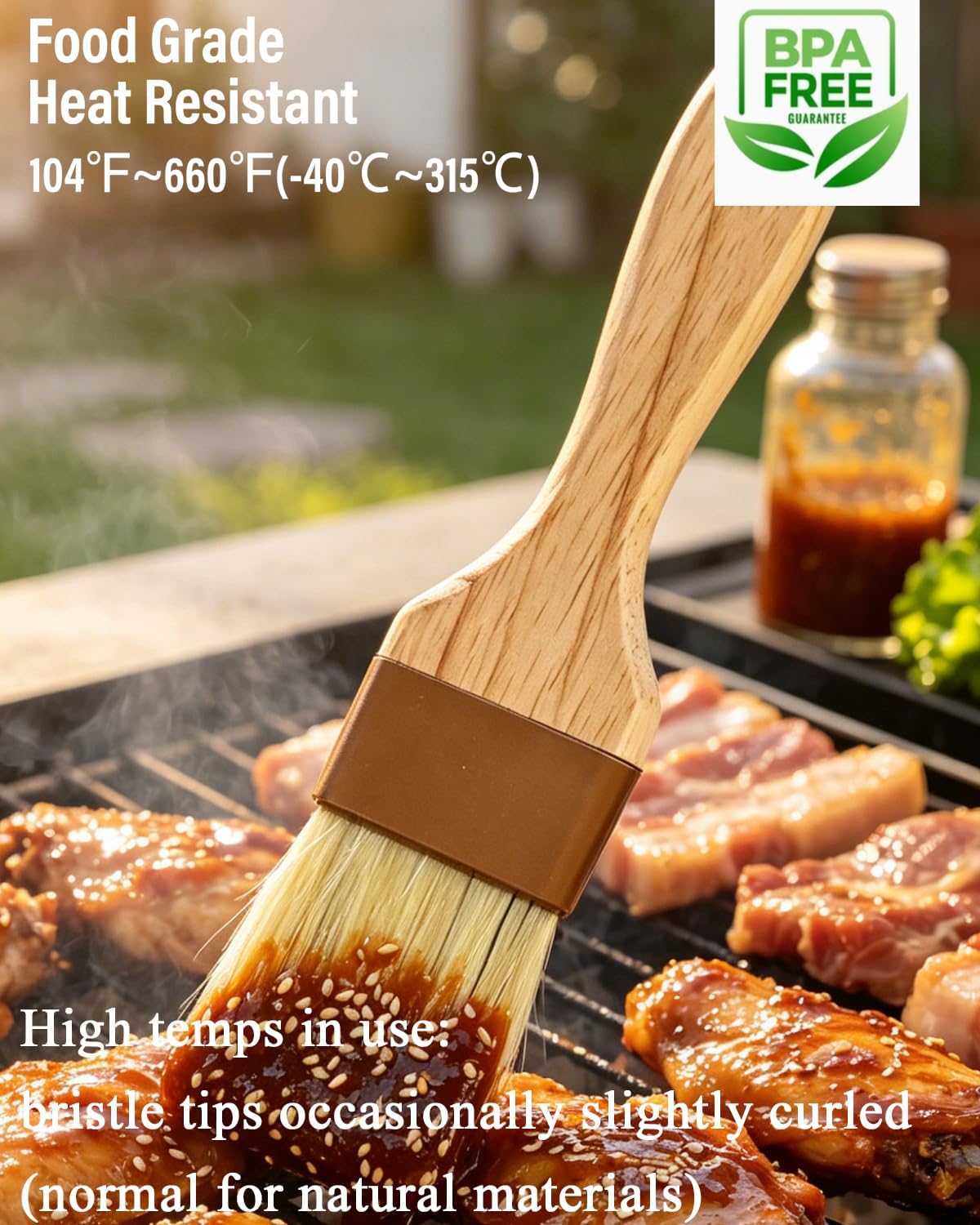 Pastry Basting Brush - Food Grade, No Shedding Natural Bristle, Heat Resistant Wooden Handle, Durable Kitchen Tool for Baking, Cooking, Butter, Egg Wash, Glazing, Oil, Sauce (1" & 1.5")