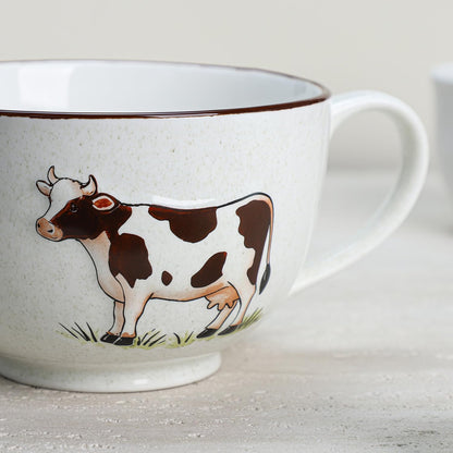 Gaolinci Cow Embossed Ceramic Mixing Bowl, 1 Quart Batter Bowl, with Pouring Spout and Handle