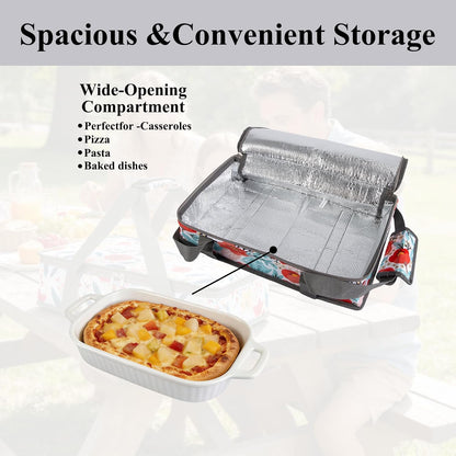 Insulated Casserole Carrier Expandable for Hot or Cold Food with Handle Food Transport for Travel Picnic Cookouts,Fits Pioneer Woman Kitchen Stuff Accessories and 9" x 13" Baking Dish
