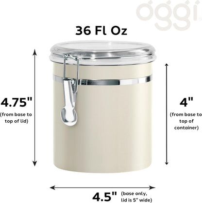 Oggi Stainless Steel Kitchen Canister 62 fl oz - Airtight Clamp Lid, Clear See-Thru Top - Ideal for Kitchen Storage, Food Storage, Pantry Storage. Large Size 5" x 7.5".