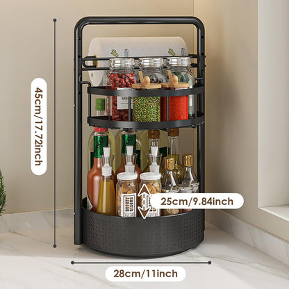 Rotating Condiment Rack with Detachable Holder Easy Assembly Seasoning Bottle Stand for Kitchen or Outdoor BBQ Use Easy Assembly Condiment with Nonslip Base Two Storage Layers for Cabinet or Outdoor