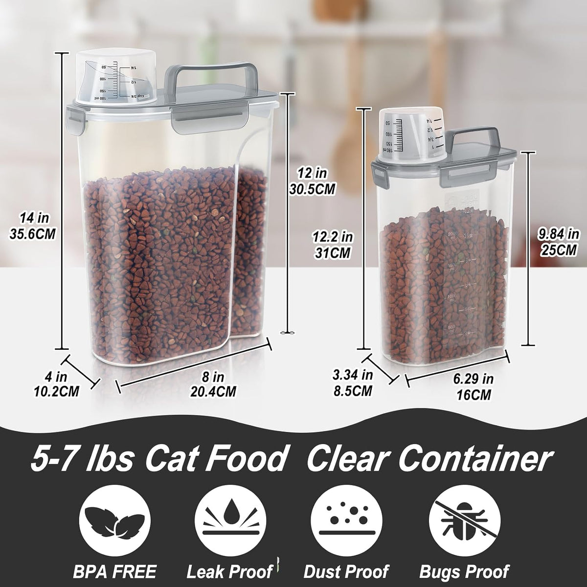 LEAWALK 5-7Lbs Dog Cat Food Storage Container with Upgraded Large Nozzle BPA-free, 4 Snap Seals Plastic Pet Food Storage Containers with Handles are Easy to Clean and Carry