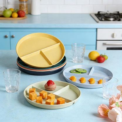8 Packs 9 Inch Divided Plates For Adults, 3 Compartment Portion Control Plates, Lightweight Reusable Dinnerware Portion Control Plastic Microwave Safe