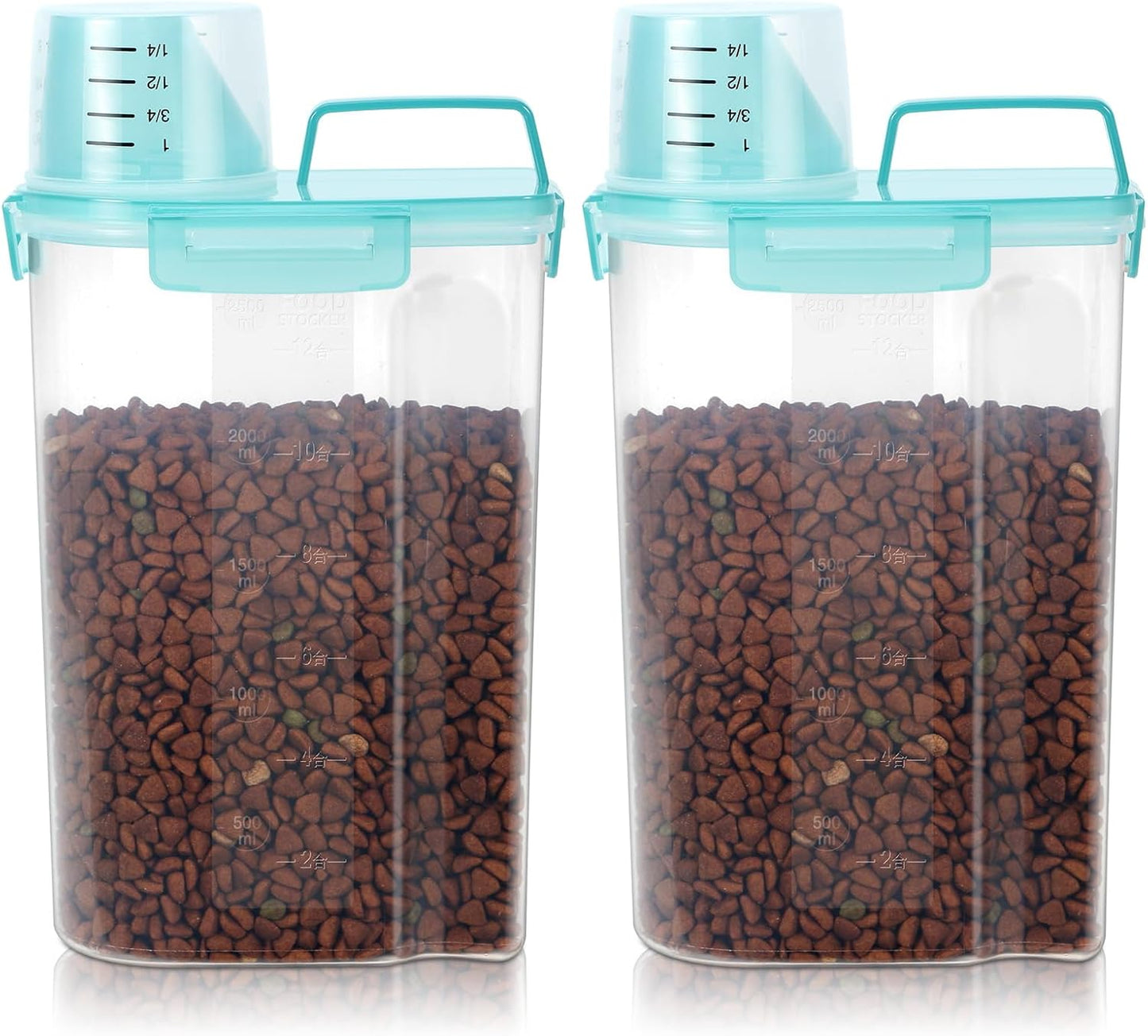 LEAWALK Airtight Small Cat Dog Pet Food Storage Containers BPA Free, with Large Pour Spout/1 Measuring Cup/ 4 Safety Locks and Double-layer Silicone Strip (Olive Gray x 2, 3L-2pack)