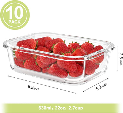 Bayco 10 Pack Glass Meal Prep Containers, Glass Food Storage Containers with Lids, Airtight Lunch Bento Boxes, BPA-Free & Leak Proof (10 lids & 10 Containers) - White