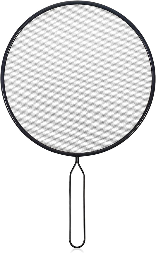 Splatter Screen 8 Inch Stainless Steel Grease Splatter Screen Fine Spatter Shield Frying with Comfortable Handle for Cooking Shield from Splashing Oil (Black)