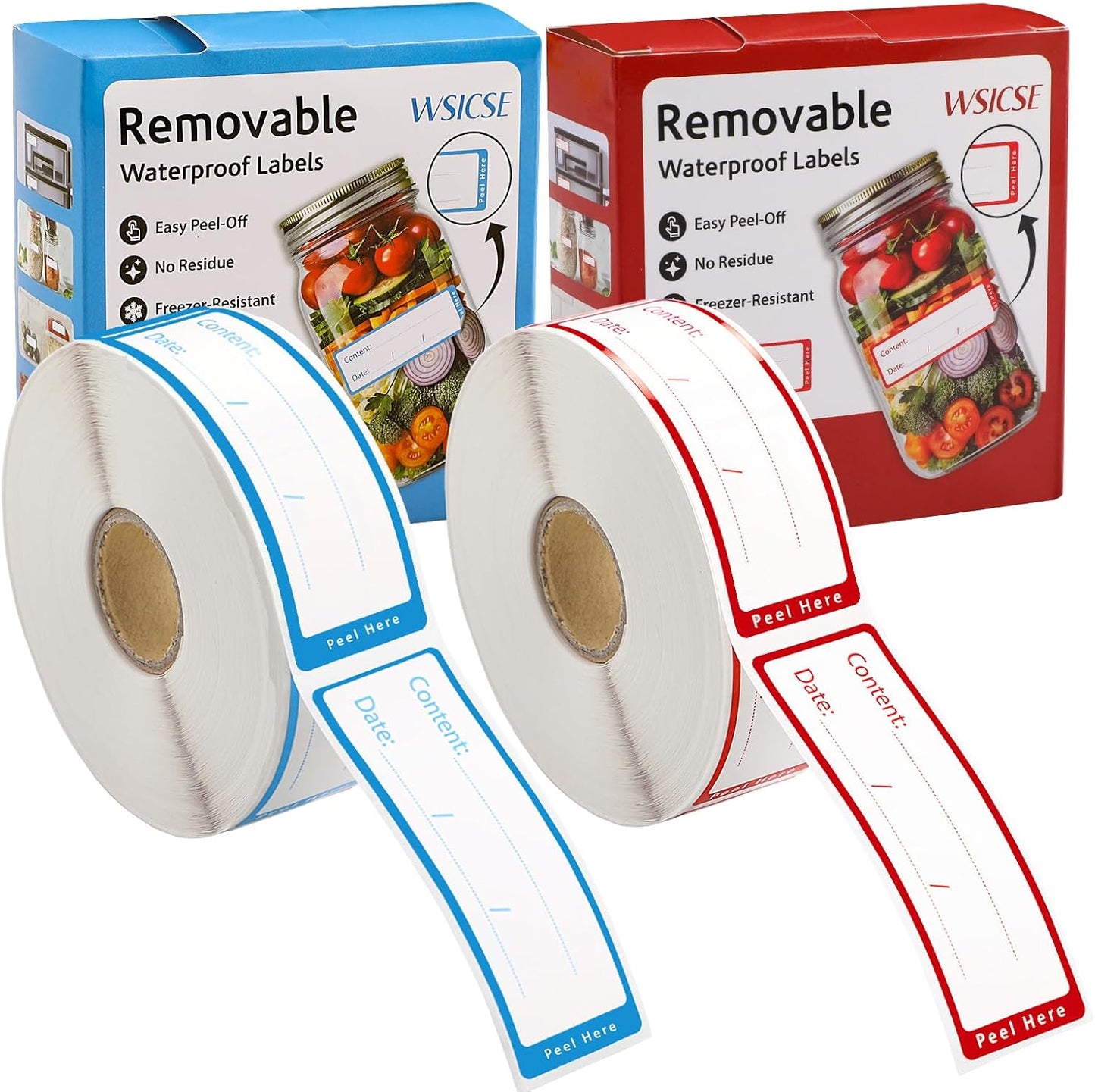 1000 PCS Removable Freezer Labels with Dispenser - 1" x 3" Food Labels for Containers Freezer Tape, Easy to Peel Off, No Residue (Blue+ Red)