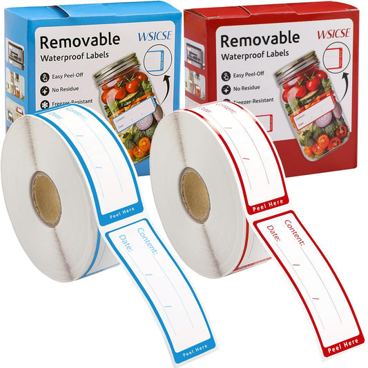 1000 PCS Removable Freezer Labels with Dispenser - 1" x 3" Food Labels for Containers Freezer Tape, Easy to Peel Off, No Residue (Blue+ Red)