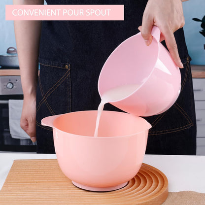 BoxedHome 4.5 Quart Large Plastic Mixing Bowls, Microwave Safe Mixing Bowl Set with Pour Spout, Nesting Bowls for Space Saving Storage(Violet Blue)