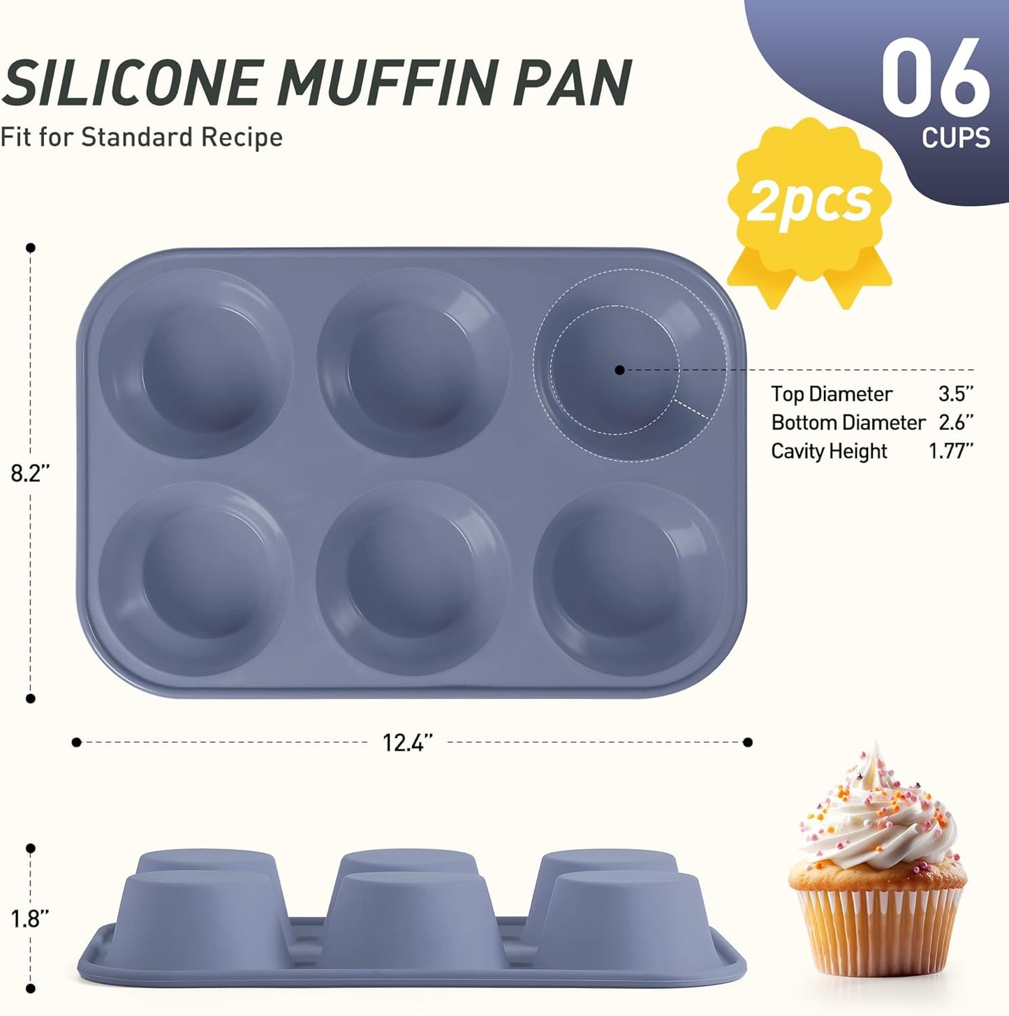 2 Pack 12 Cups Silicone Muffin Pan with Metal Reinforced Frame Regular Size Silicone Molds Cupcake Cake Baking Pans Cookie Baking Chocoflan Cupcake Mold Nonstick Muffin Tin Home Baking Supplies
