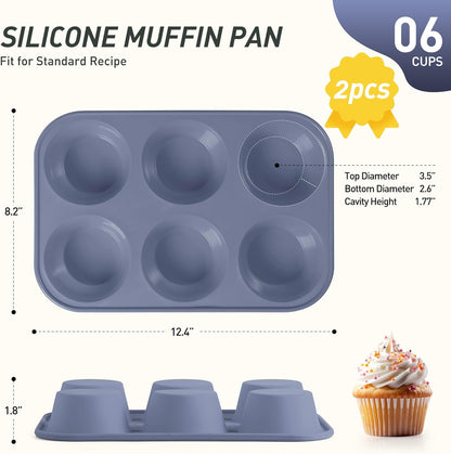 2 Pack 12 Cups Silicone Muffin Pan with Metal Reinforced Frame Regular Size Silicone Molds Cupcake Cake Baking Pans Cookie Baking Chocoflan Cupcake Mold Nonstick Muffin Tin Home Baking Supplies