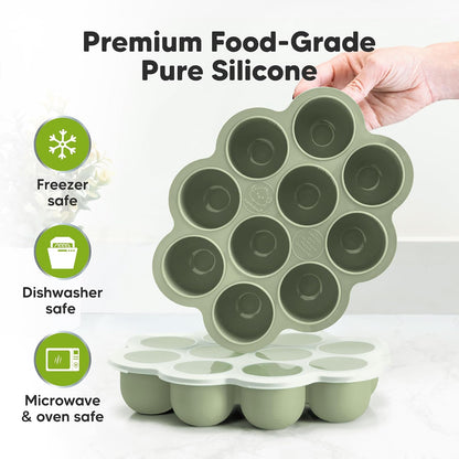 KeaBabies Silicone Food Freezer Trays with Lid, 2oz x 10 Pods Baby Food Storage Containers, Easy Puree Meal Prep, Breast Milk Silicone Freezer Molds, Dishwasher, Microwave Safe, BPA-Free (Slate)