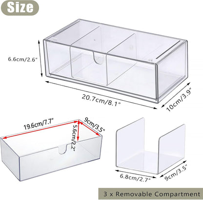 Acrylic Pencil Drawer with Removable Dividers Clear Pull Out Pen Drawer Organizer Stackable Bathroom Organizer for Makeup, Cosmetics, Office Supplies,3 Pack