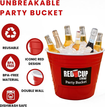 Red Cup Living Large Party Ice Bucket, 201 oz Insulated Drink Cooler for Parties, Bar & Kitchen, Durable Plastic Beer, Wine & Champagne Beverage Tub for Holiday
