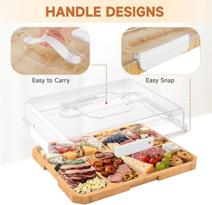 Charcuterie Board with Lid, Travel Portable Snackle Box Charcuterie Container Bamboo Cutting Boards for Candy Fruits Nuts Snacks, House Warming Gifts for Women