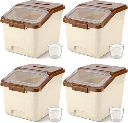 Blushtier 4 Pack Large Rice Storage Containers 30 Lbs Airtight Flour Container with Seal Locking Lid and Measuring Cup Kitchen Dry Food Storage Bins for Cereal Sugar Beans(Transparent White)