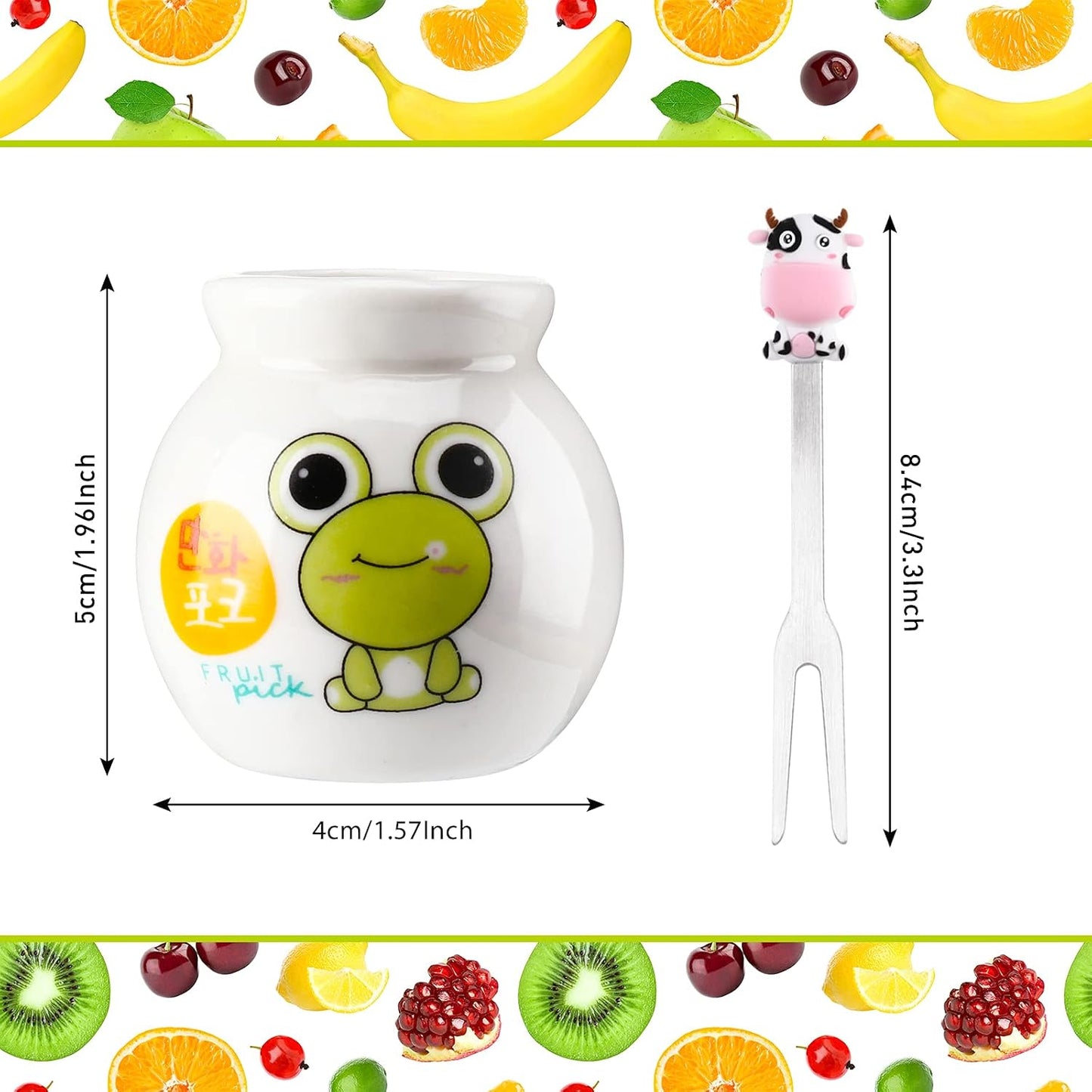 12 Pcs Food Picks for Kids with 2 Ceramic Jars Set of 2 Cute Cartoon Animal Fruit Forks Kids Toothpicks Stainless Steel Bento Picks for Kids with Silicone Handles Back to School Party Supplies
