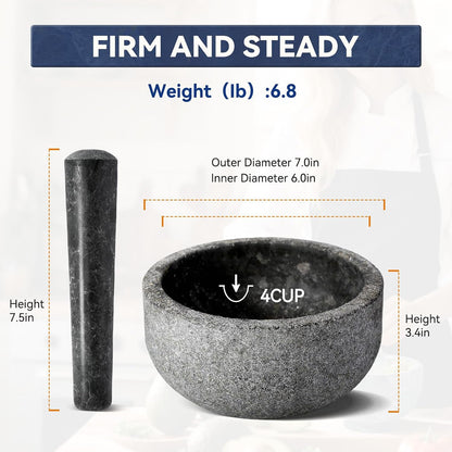 Koville Luxury Marble Mortar and Pestle Set, 7"-4cups Grinder Bowl for Guacamole, Salsa, Pill Crusher, Spice, Herb, Garlic, Nut, Heavy Duty Grinder for Kitchen
