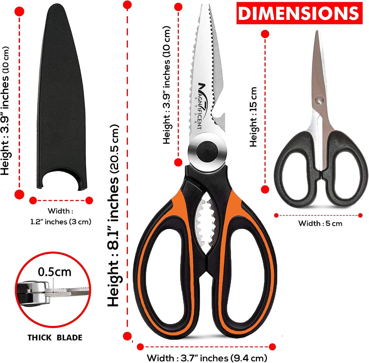Magnificent Kitchen Scissors Heavy Duty - Multi-Purpose Kitchen Shears for Meat, Poultry, Food - Stainless Steel Cooking Scissors - Dishwasher Safe Culinary Shears