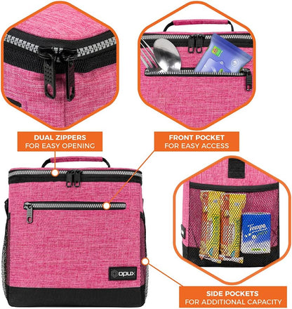 opux Insulated Lunch Box Men Women, Lunch Bag for Work School, Leakproof Soft Cooler Tote Adult, Large Lunch Pail Kids Boys Girls, Picnic Beach Food Bag with Shoulder Strap, Purple Floral